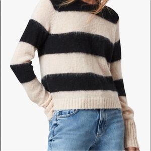 All Saints Black and Cream Striped Sweater